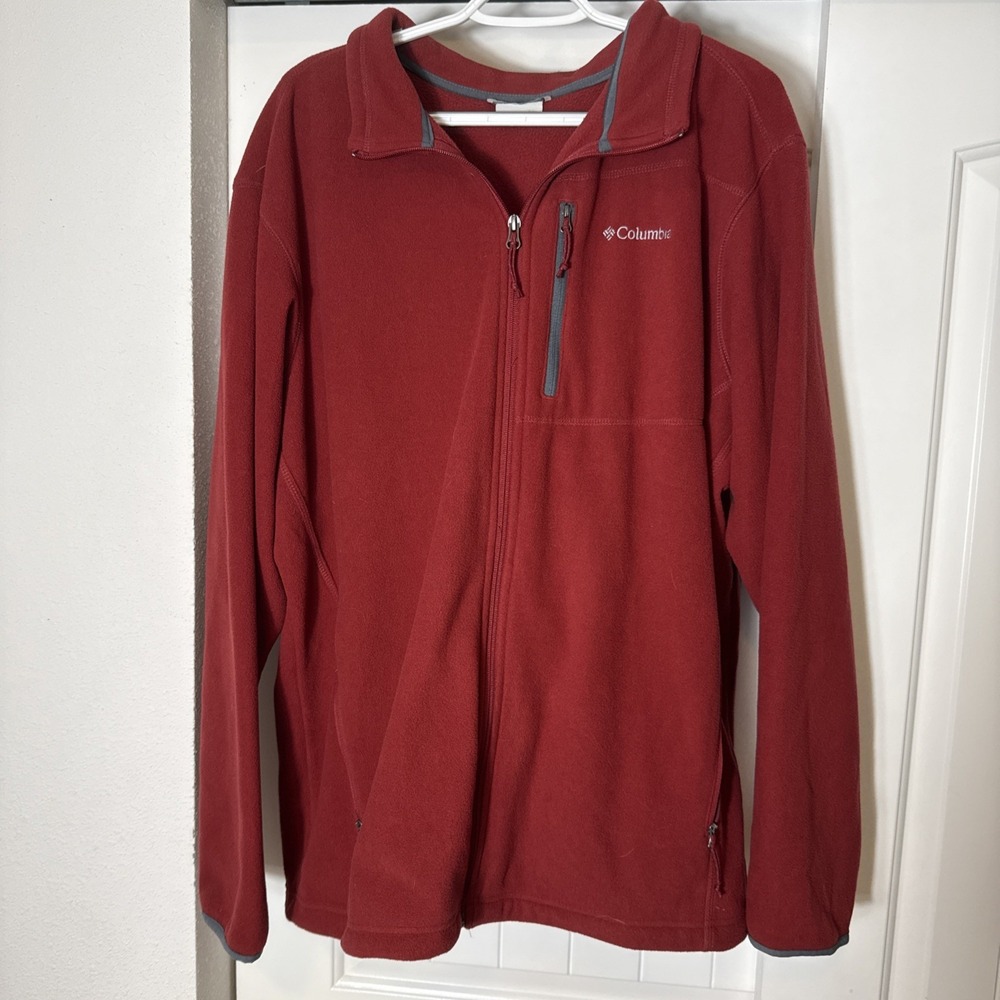 Columbia Men's 2XL Burgundy Red Full-Zip Fleece Jacket with Pockets